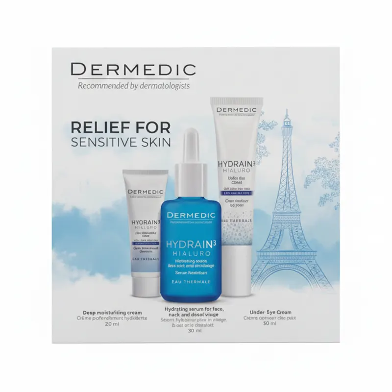 Dermedic Hialuro Serum And Eye Cream And Deep Moisturizing Cream Set ست سرم آبرسان و کرم دور چشم و کرم روز آبرسان درمدیک